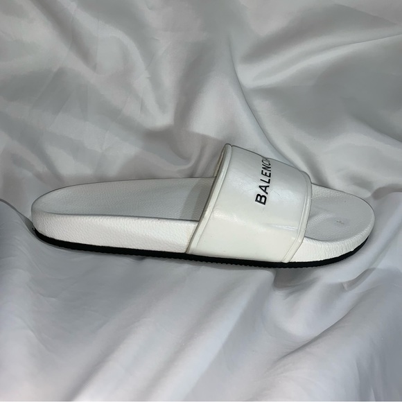 BAKENCIAGA size 45 white leather & rubber POOL SLIDE sandal flip flops - Picture 3 of 10